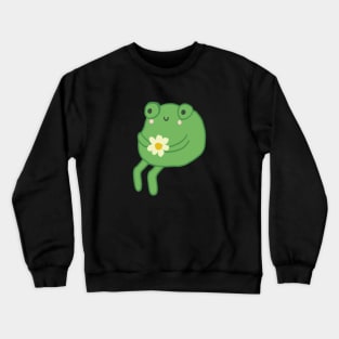 Frog Birthday Cake Meme - Cute Cottagecore Aesthetic Frog Toad Sitting with Flower Crewneck Sweatshirt